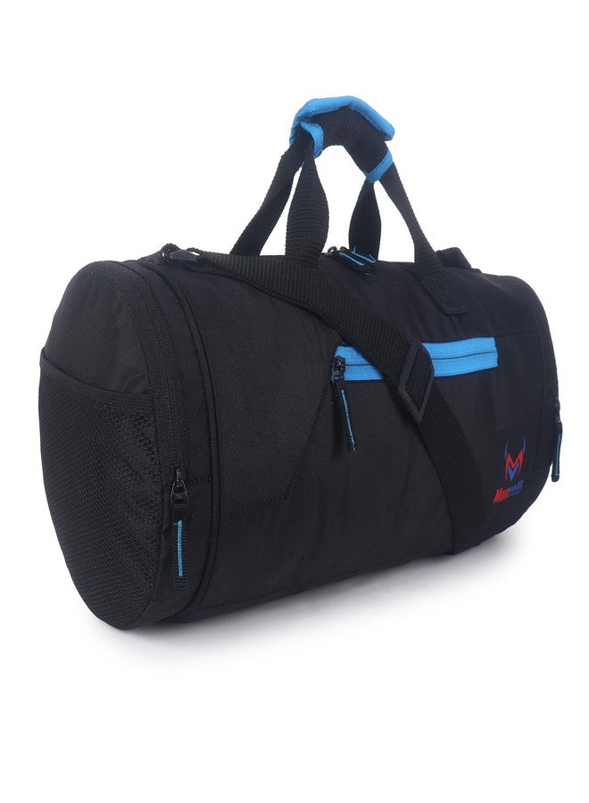 Monvelli Gym Duffel Bag for Men & Women | Sports Travel Bag with Shoulder Strap & Shoe Compartment | Multipurpose Duffel for Fitness, Travel, Outdoor & Weekend Trips (Black & Sky Blue) - Image 2